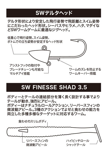 SW FINESSE SHADセット【ジグヘッド付ソルトワーム/ヒラメ/マゴチ/ロックフィッシュ】